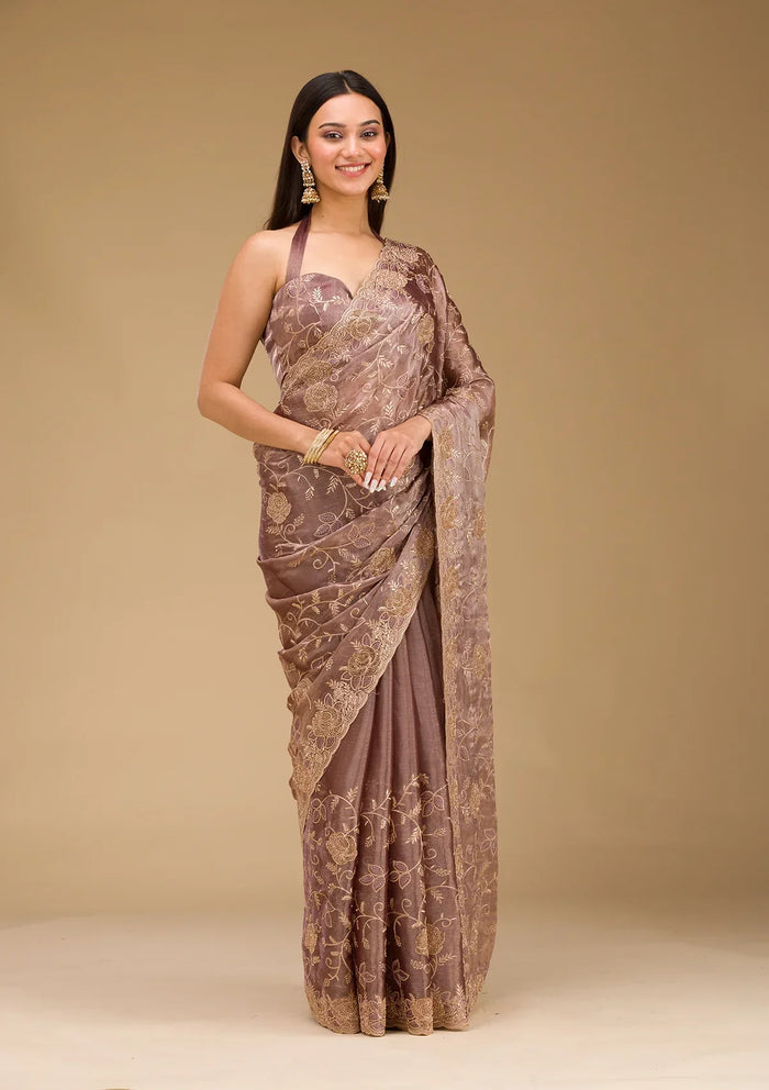 Fashion Cave Lavender Zariwork Tissue Saree
