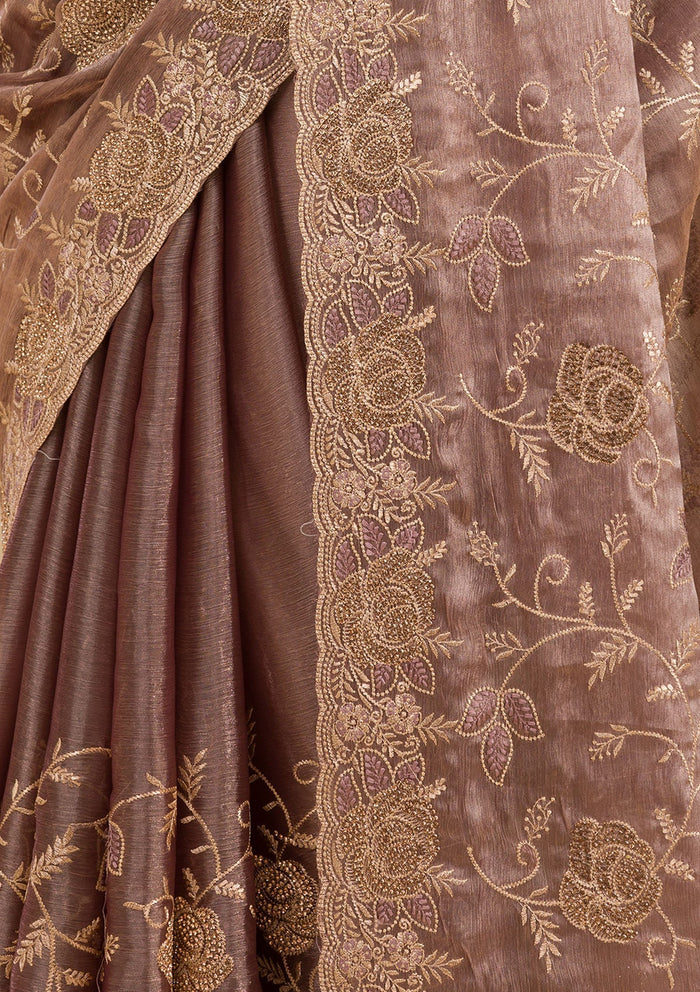 Fashion Cave Lavender Zariwork Tissue Saree