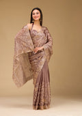 Fashion Cave Lavender Zariwork Tissue Saree