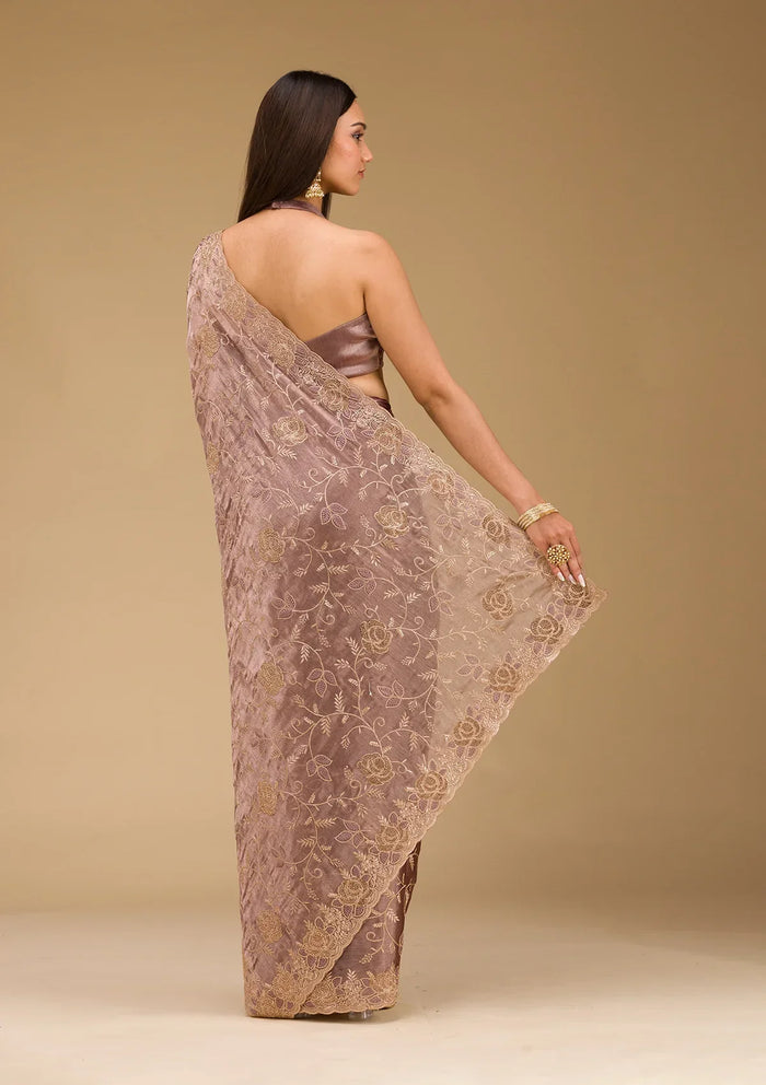 Fashion Cave Lavender Zariwork Tissue Saree
