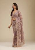 Fashion Cave Light Brown Zariwork Tissue Saree