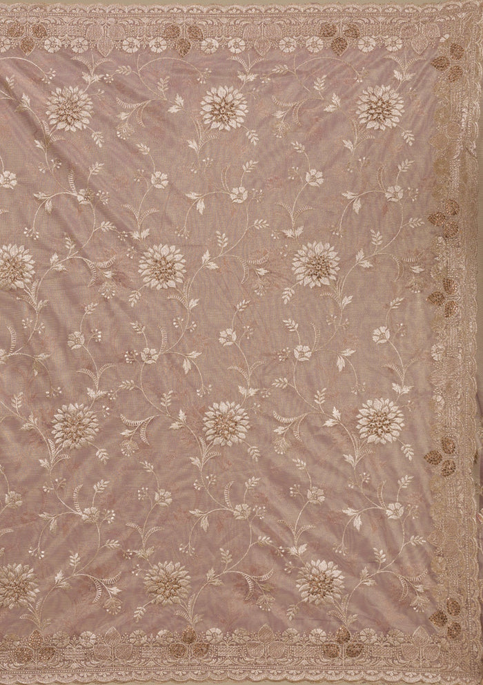 Fashion Cave Light Brown Zariwork Tissue Saree