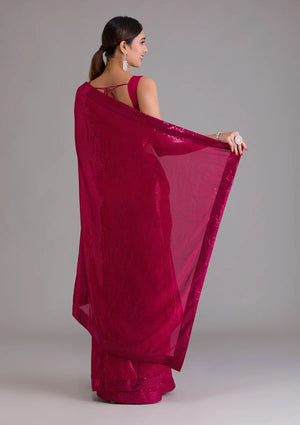 Fashion Cave Rani Pink Sequins Georgette Designer Saree