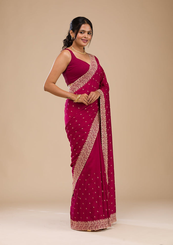 Fashion Cave Maroon Zariwork Soft Silk Saree