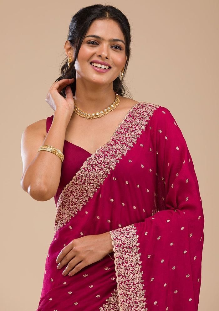 Fashion Cave Maroon Zariwork Soft Silk Saree