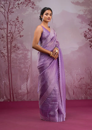 Fashion Cave Mauve Swarovski Tissue Saree