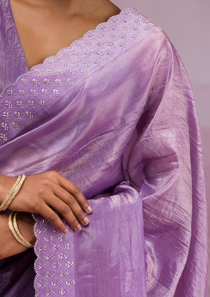 Fashion Cave Mauve Swarovski Tissue Saree