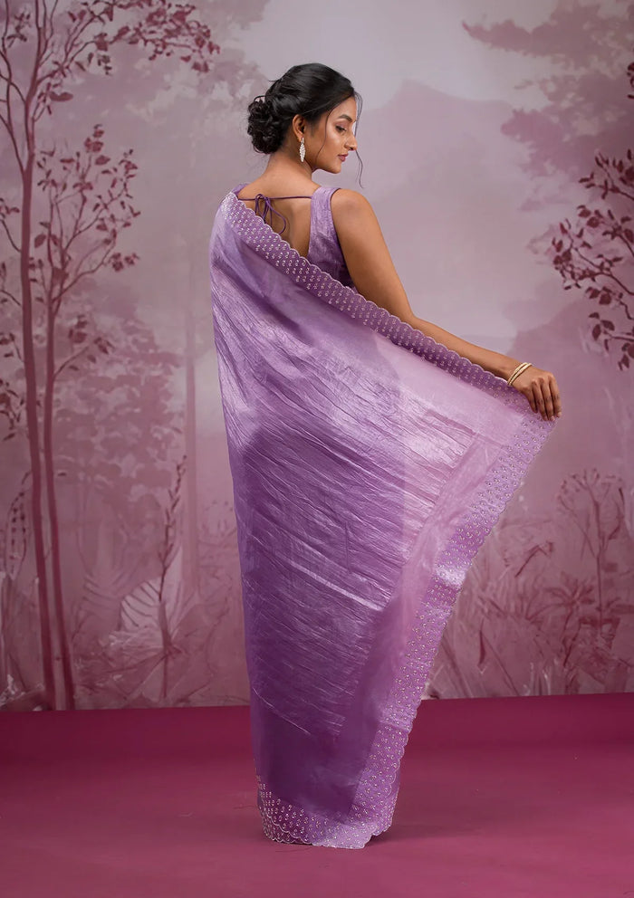 Fashion Cave Mauve Swarovski Tissue Saree