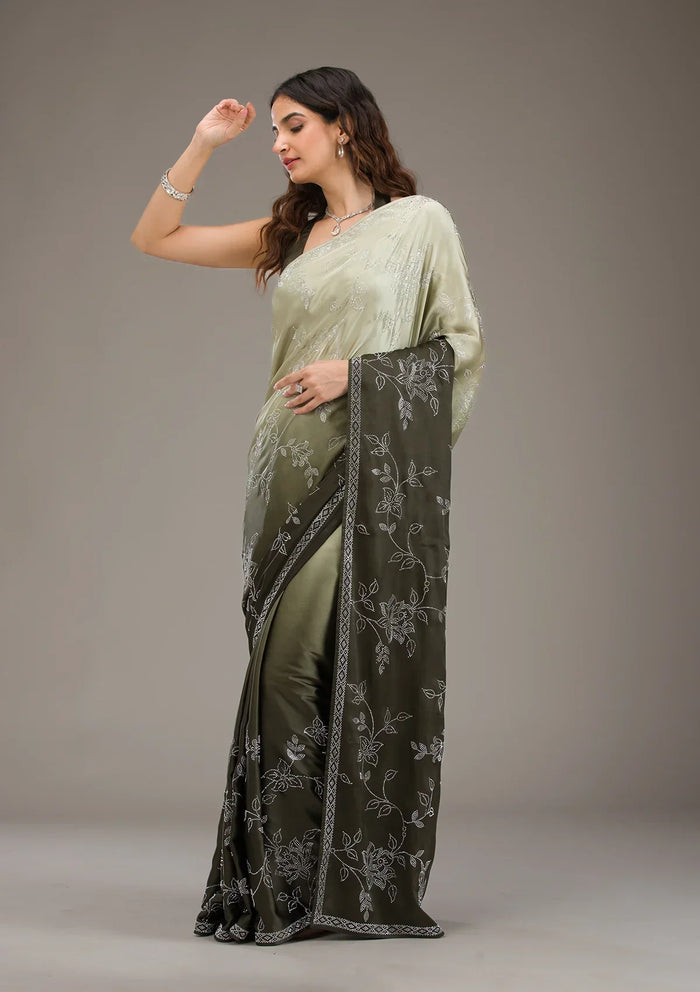 Fashion Cave Mehendi Stonework Satin Saree