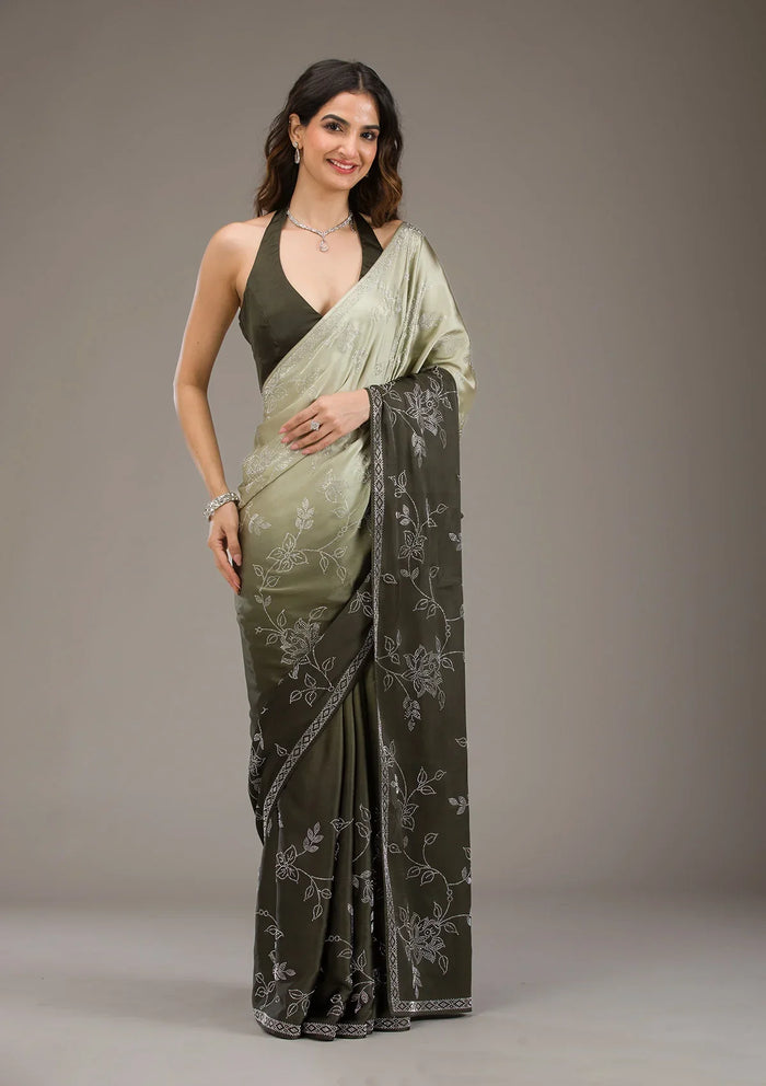 Fashion Cave Mehendi Stonework Satin Saree