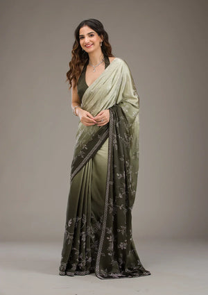 Fashion Cave Mehendi Stonework Satin Saree