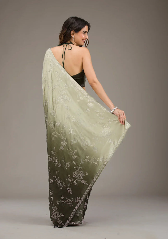 Fashion Cave Mehendi Stonework Satin Saree