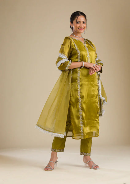 Fashion Cave Mehendi Zariwork Crepe Readymade Salwar Suit