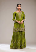 Fashion Cave Mehendi Zariwork Semi Crepe Readymade Salwar Suit