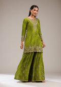 Fashion Cave Mehendi Zariwork Semi Crepe Readymade Salwar Suit