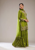Fashion Cave Mehendi Zariwork Semi Crepe Readymade Salwar Suit