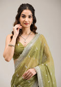 Fashion Cave Mehendi Zariwork Tissue Saree