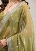 Fashion Cave Mehendi Zariwork Tissue Saree