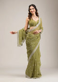 Fashion Cave Mehendi Zariwork Tissue Saree