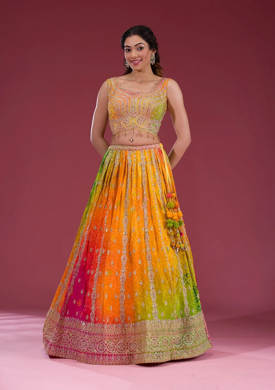 Fashion Cave Multi Zariwork Semi Crepe Readymade Lehenga