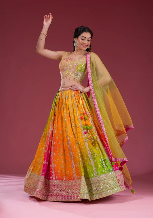 Fashion Cave Multi Zariwork Semi Crepe Readymade Lehenga