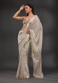 Fashion Cave Off White Sequins Georgette Saree