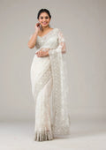 Fashion Cave Off White Stonework Net Saree