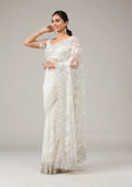 Fashion Cave Off White Stonework Net Saree