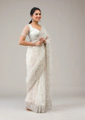 Fashion Cave Off White Stonework Net Saree
