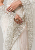 Fashion Cave Off White Stonework Net Saree
