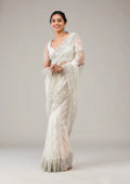 Fashion Cave Off White Stonework Net Saree