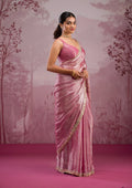 Fashion Cave Onion Pink Mirrorwork Tissue Saree
