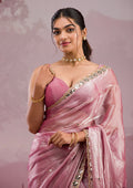 Fashion Cave Onion Pink Mirrorwork Tissue Saree
