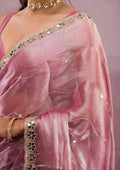 Fashion Cave Onion Pink Mirrorwork Tissue Saree