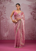 Fashion Cave Onion Pink Mirrorwork Tissue Saree
