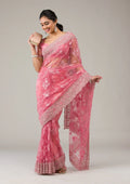 Fashion Cave Onion Pink Stonework Net Saree
