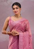 Fashion Cave Onion Pink Swarovski Tissue Saree