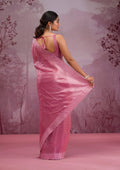 Fashion Cave Onion Pink Swarovski Tissue Saree