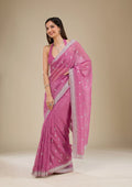 Fashion Cave Onion Pink Zariwork Tissue Saree