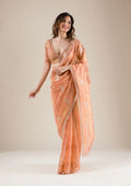 Fashion Cave Peach Stonework Tissue Saree