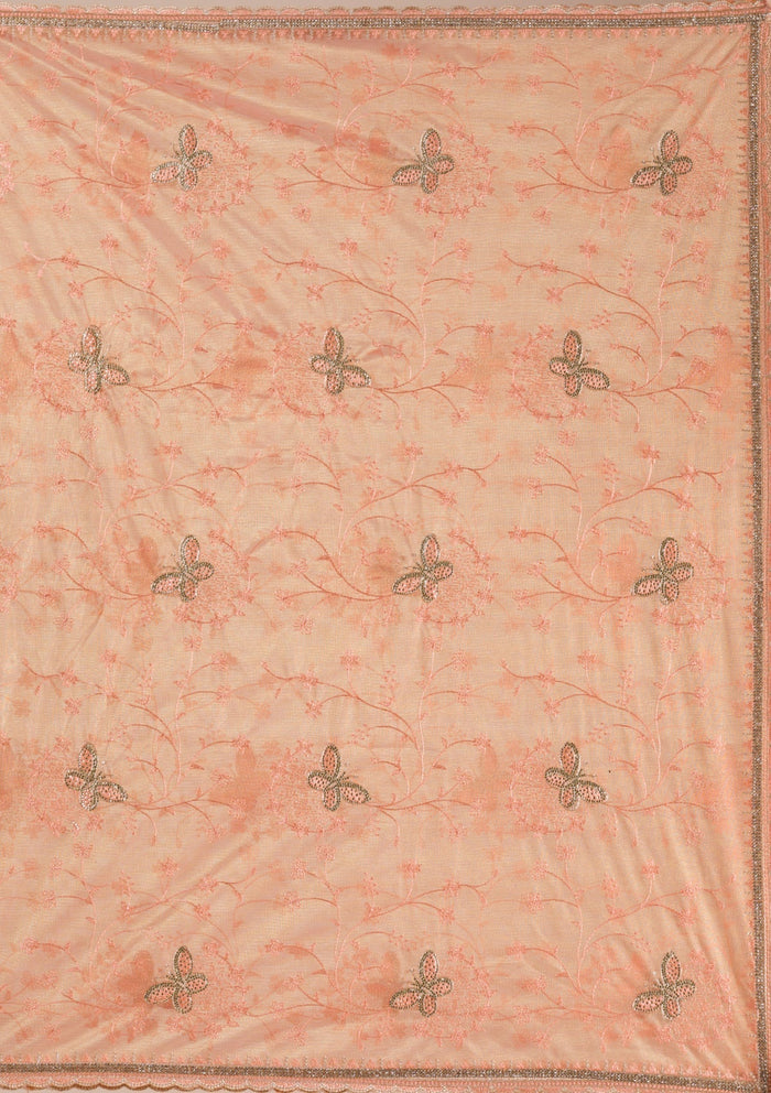 Fashion Cave Peach Stonework Tissue Saree