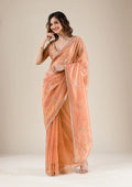 Fashion Cave Peach Stonework Tissue Saree