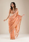 Fashion Cave Peach Stonework Tissue Saree