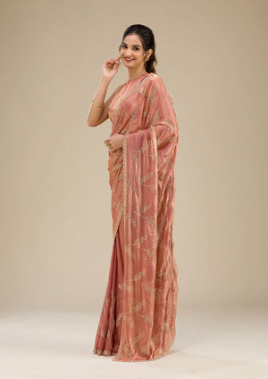 Fashion Cave Peach Stonework Tissue Saree