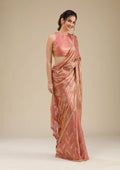 Fashion Cave Peach Stonework Tissue Saree