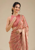 Fashion Cave Peach Stonework Tissue Saree