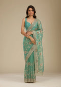 Fashion Cave Sea Green Zariwork Tissue Saree