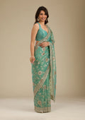 Fashion Cave Sea Green Zariwork Tissue Saree