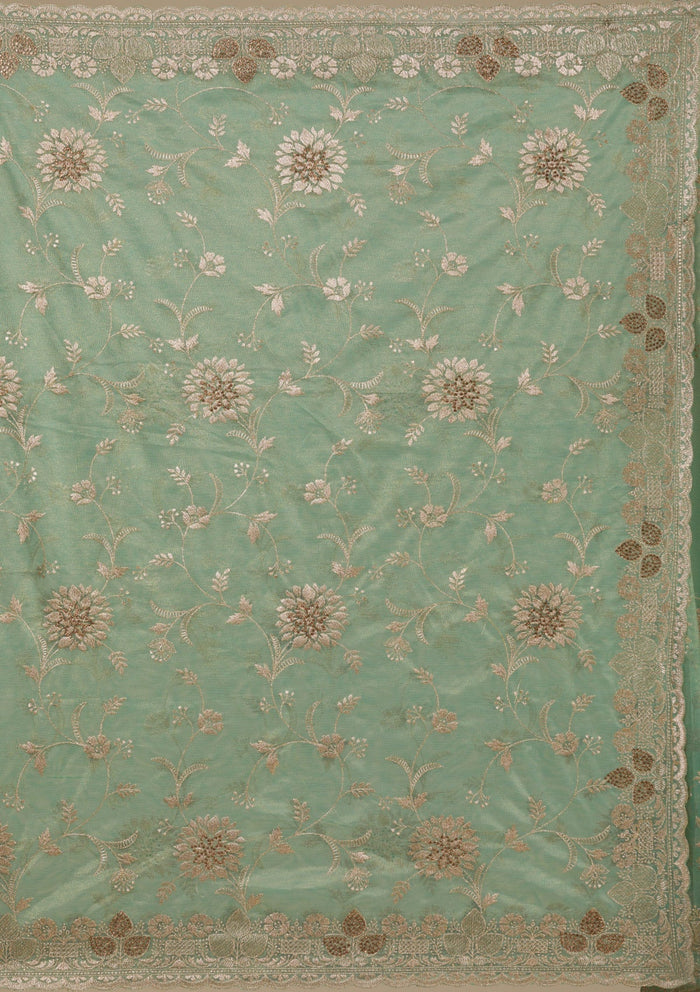 Fashion Cave Sea Green Zariwork Tissue Saree