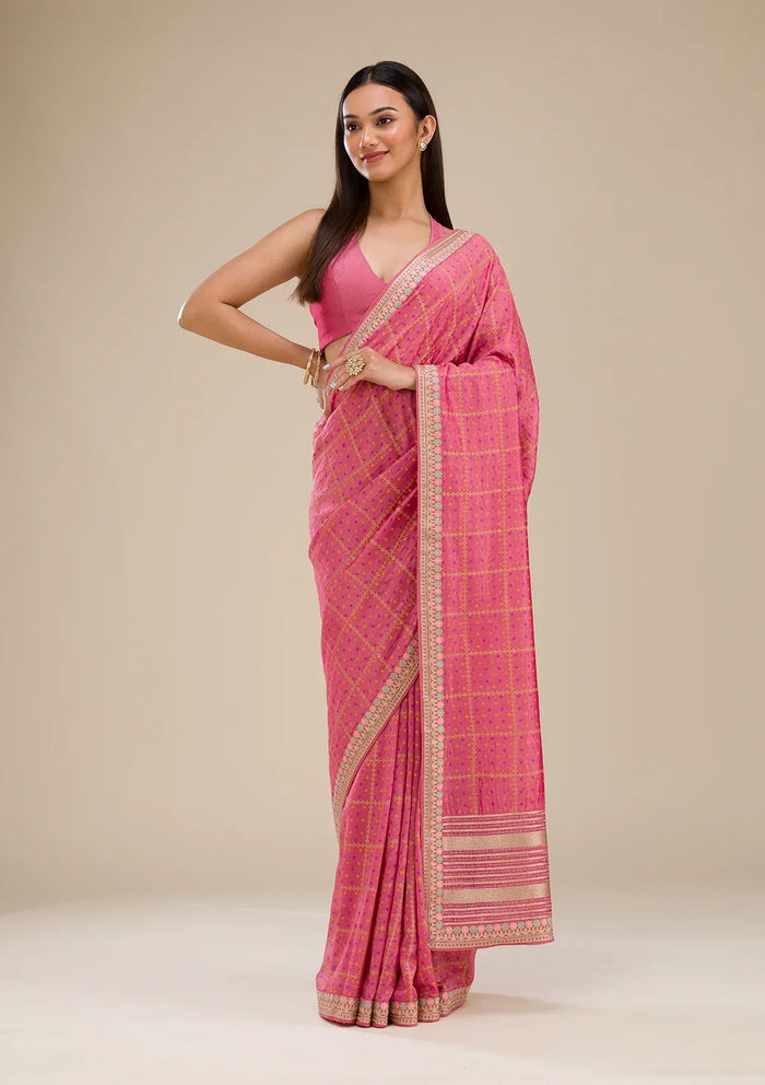 Fashion Cave Pink Printed Soft Silk Saree